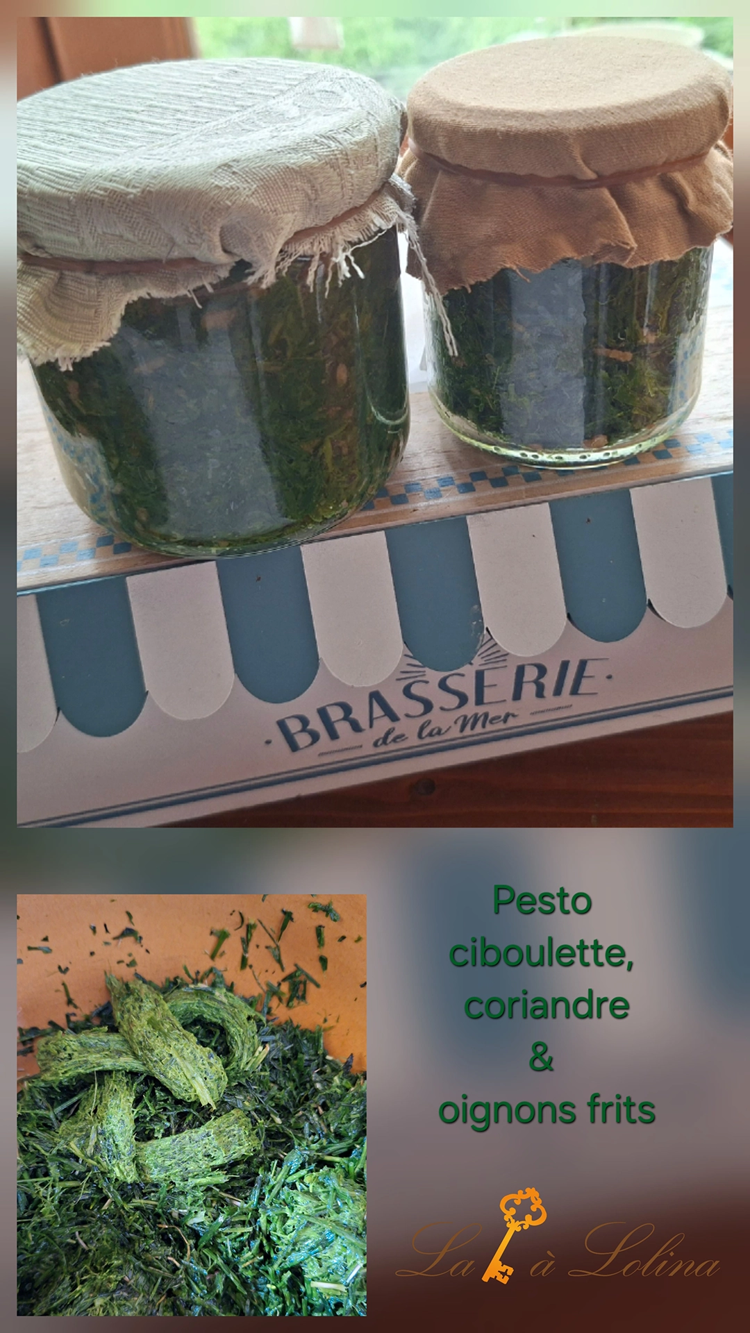 Pesto ciboulette, coriandre & oignons frits