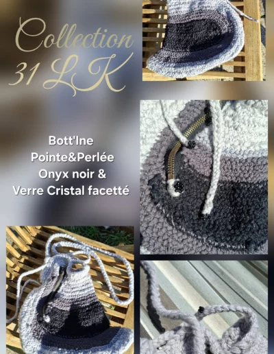 Bott'ine Pointe & perlée Onyx noir & verre cristal facetté