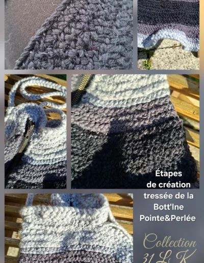 étapes de création tressée de la bott'Ine Pointe & perlée