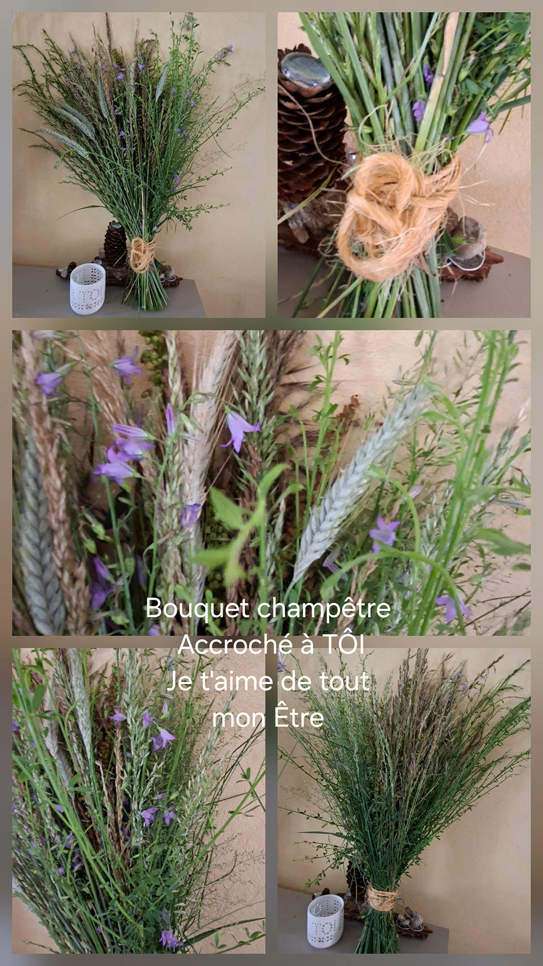 Bouquet champêtre accroché à TÔi je t'aime de tout mon être